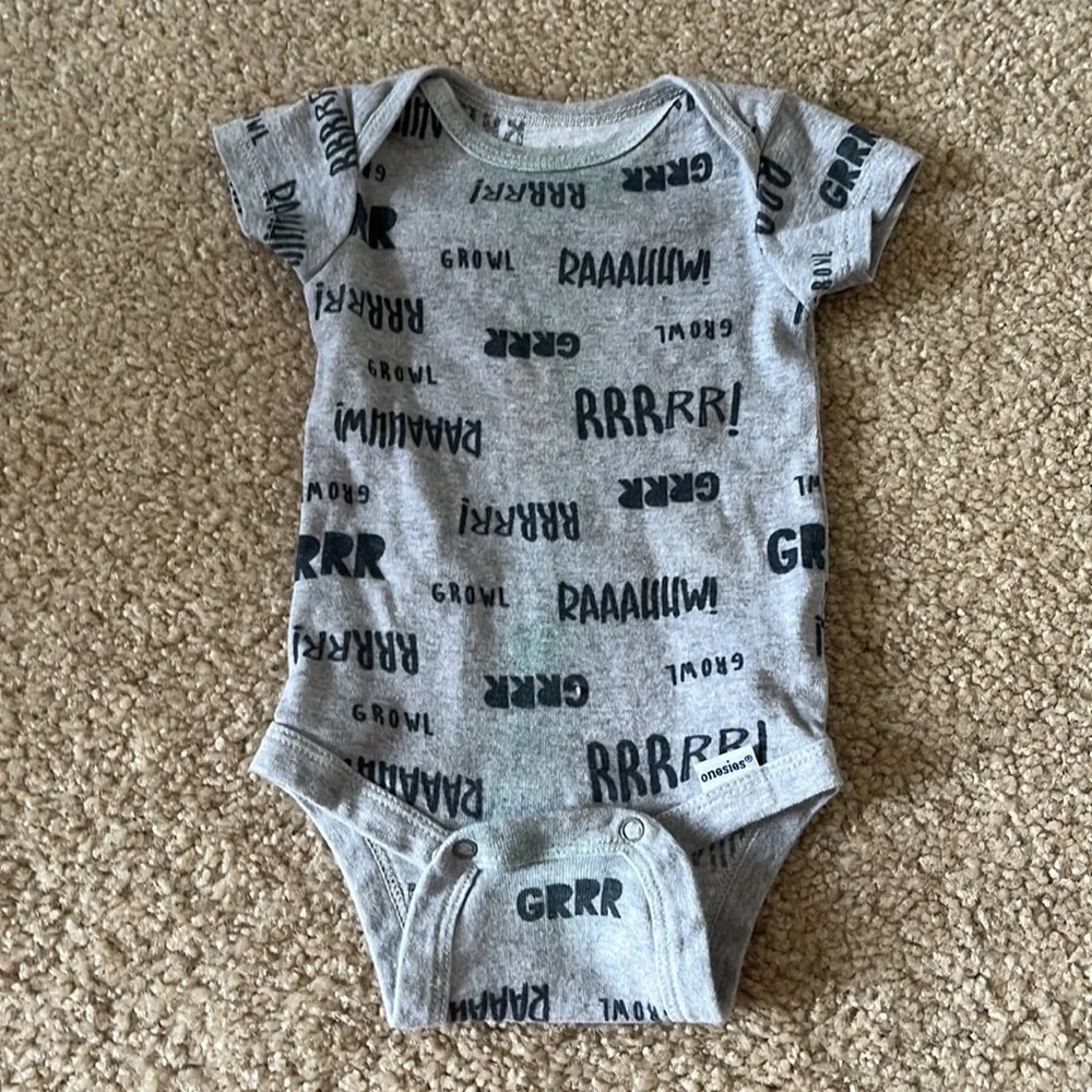 Grey 0-3M Dinosaur Onesie